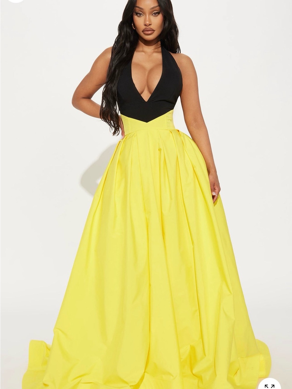 Fashion Nova Black & Yellow Halter Prom Ball Gown